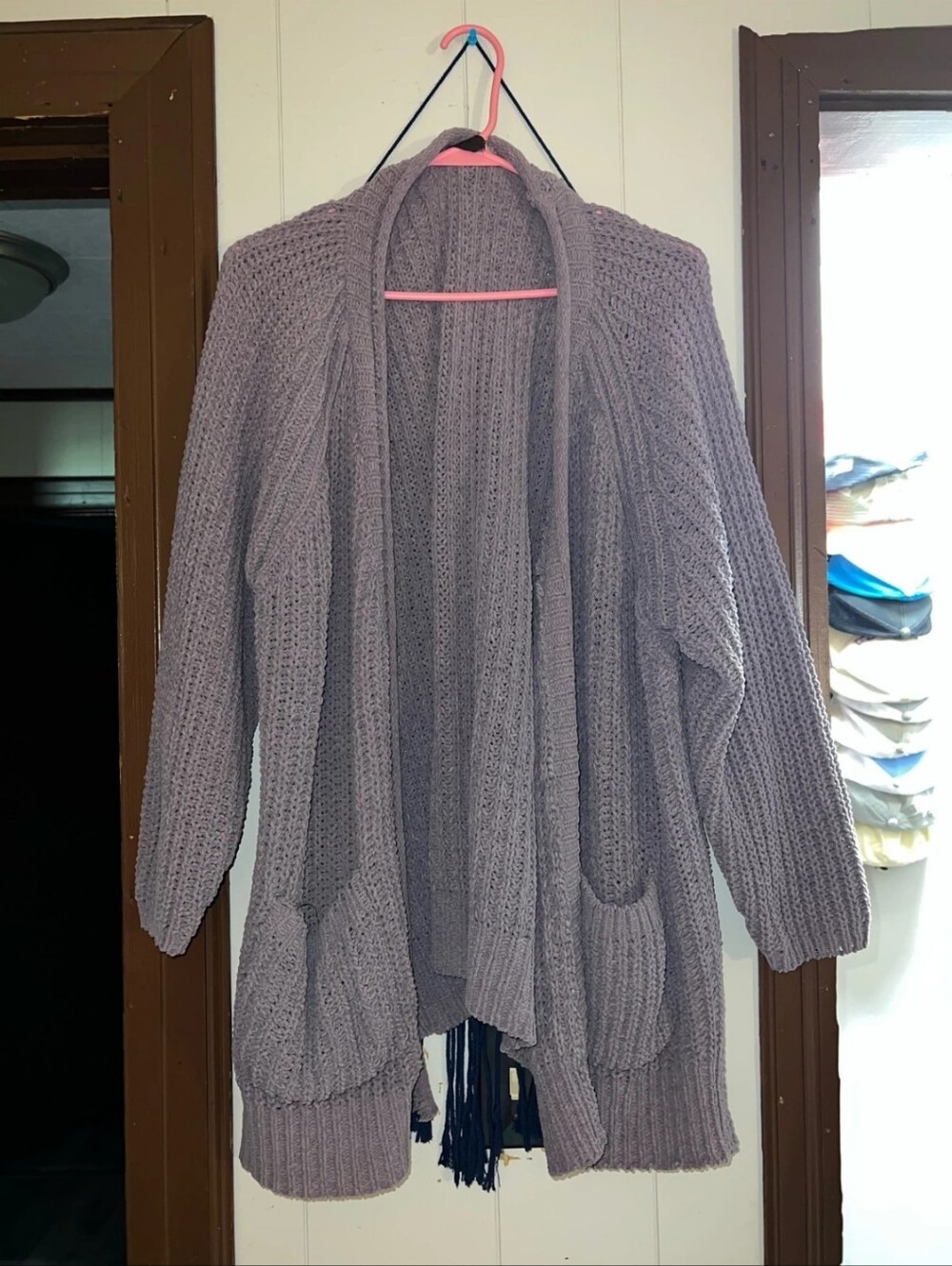 POL Cozy Open-Front Chunky Knit Periwinkle Cardigan EUC